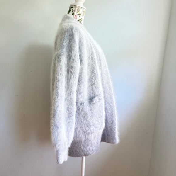 Vintage Angora Fur Long Cardigan Sweater Light Jacket Front Pockets Small - Picture 9 of 10